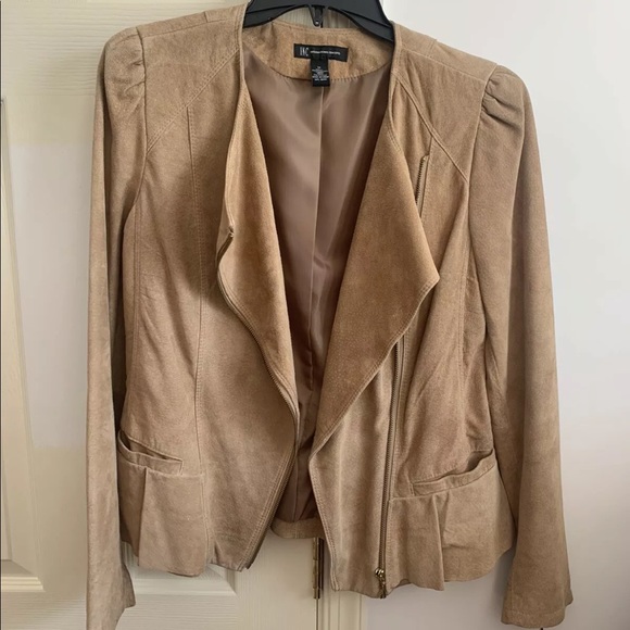 INC International Concepts Macy’s Tan Suede Leather Moto Jacket Sz M Nwot - Picture 1 of 11